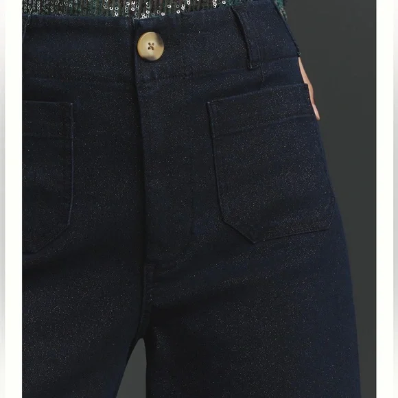COPY - The Colette Sparkle Denim Cropped Wide-Leg Jeans by Maeve Size 28